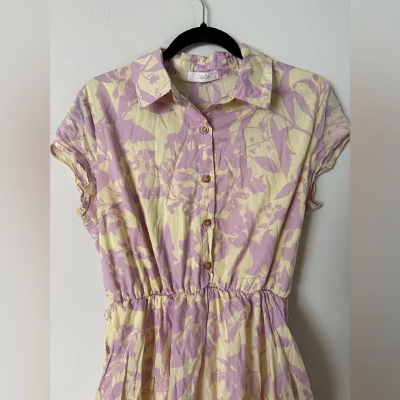 Kariella Cute Floral Preppy Spring Collared Button Up 100% Cotton Dress - Picture 9 of 12
